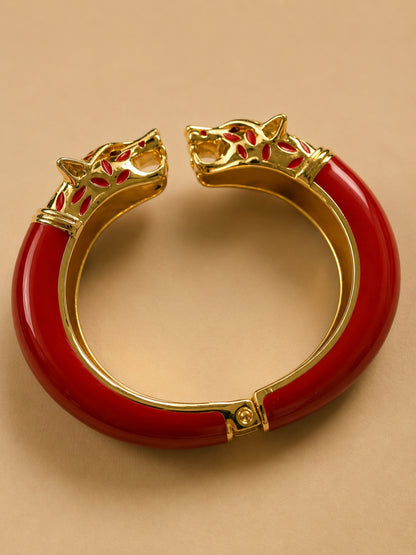 Vittoria Panther Kada Bangle, 18K Gold-Plated - Red