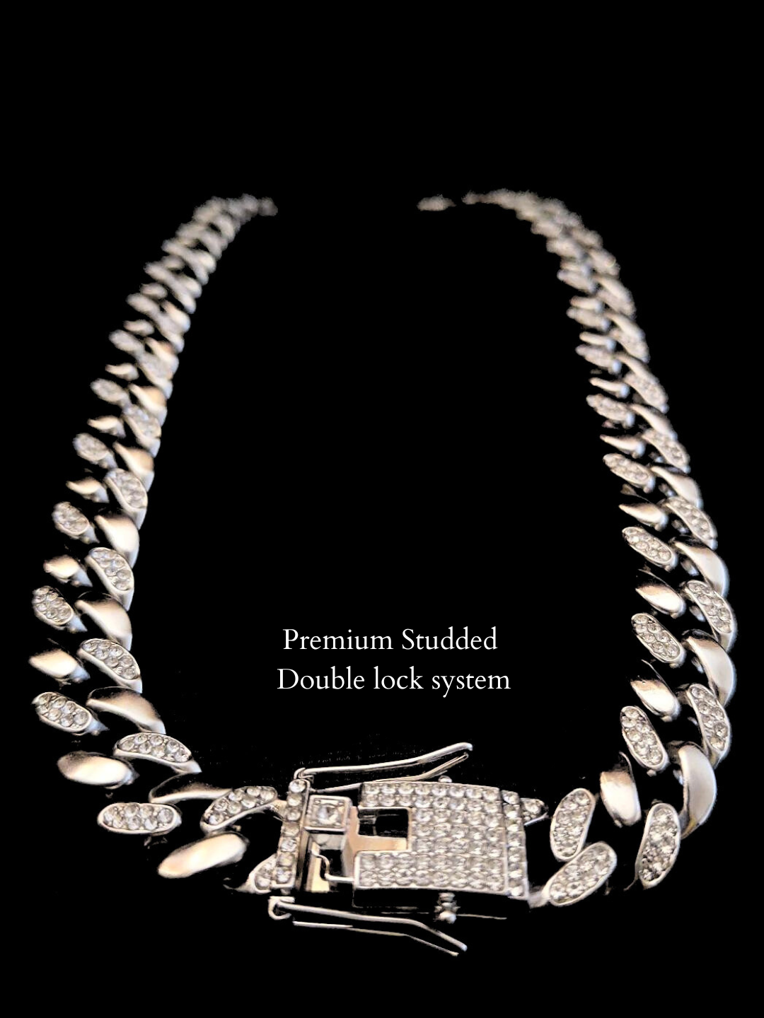 Iced Out Double-line Alternate Studded Cuban Chain