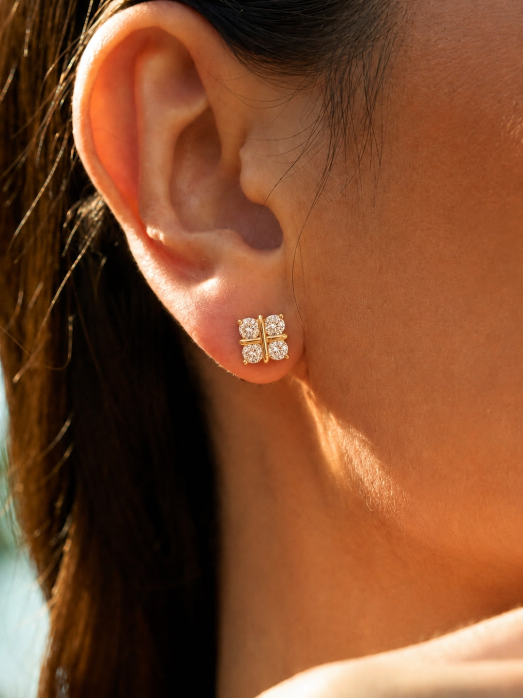 Quad Stone Cross-Set Stud Earrings, 18K Rose Gold-Plated