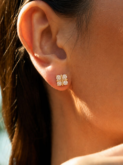 Quad Stone Cross-Set Stud Earrings, 18K Rose Gold-Plated