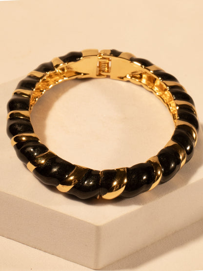 Black Enamel Striped Bracelet | 14kt Gold Plated Italian Meenakari on Stainless Steel