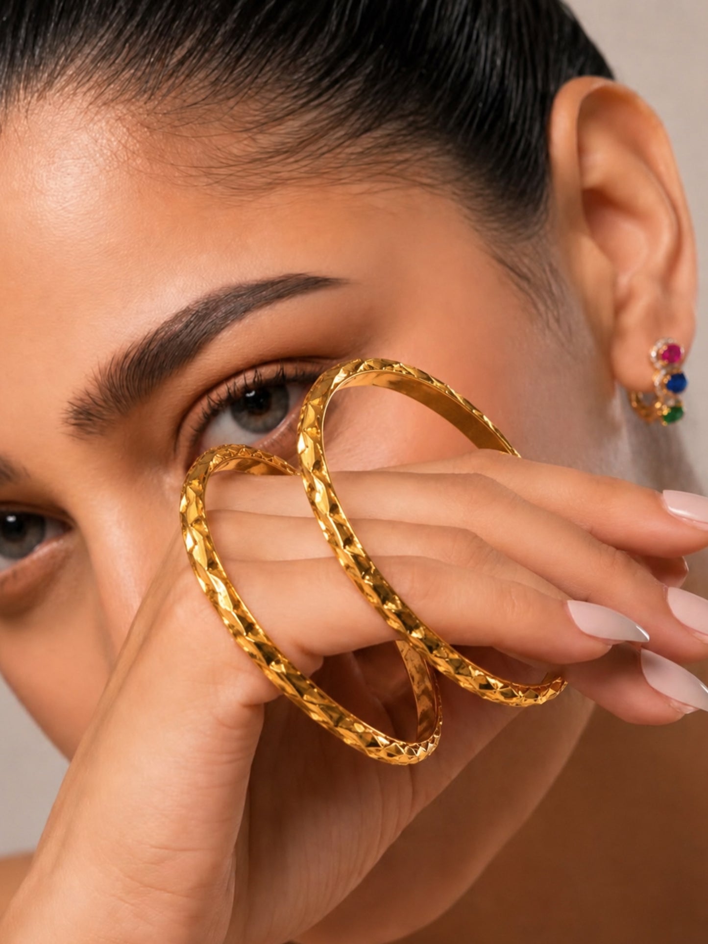 Side Cut Designer Bangle Set - 18K Gold Plated