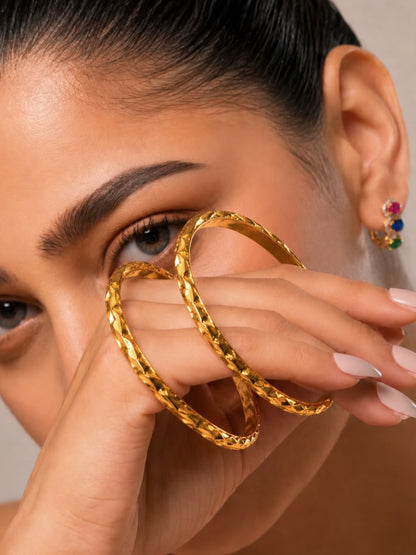 Side Cut Designer Bangle Set - 18K Gold Plated