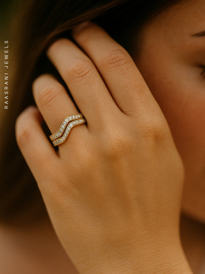 Wavy Double Layer Gold Ring – Adjustable 18K Gold CZ Everyday Jewelry