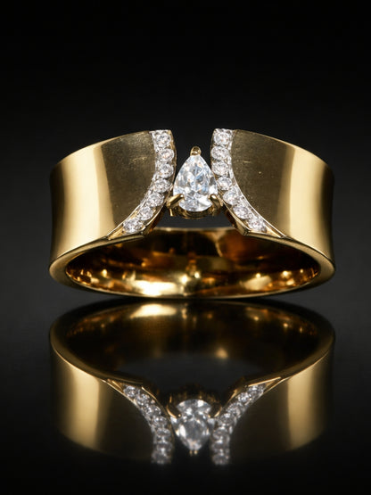 Broad Marquise CZ Gold Ring – Anti Tarnish Waterproof Statement Ring