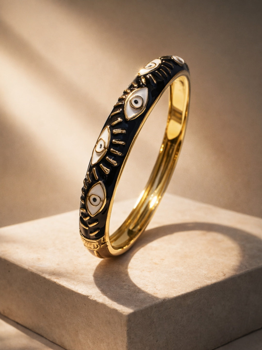 Black Evil Eye Enamel Cuff Bracelet | 18K Gold Anti-Tarnish Jewelry
