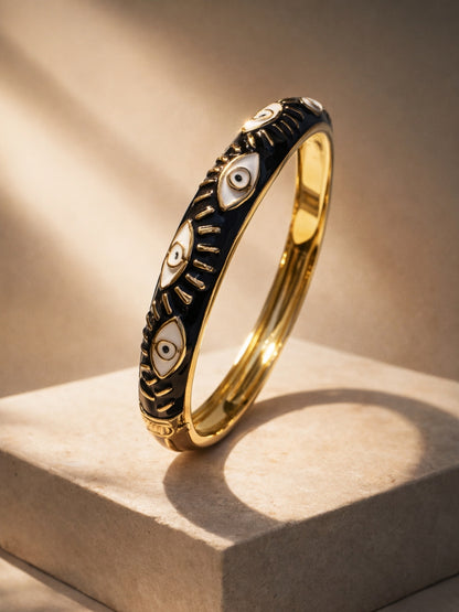 Black Evil Eye Enamel Cuff Bracelet | 18K Gold Anti-Tarnish Jewelry