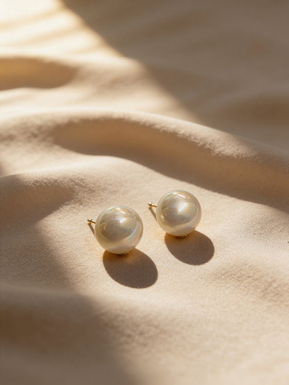 18K Gold Plated Big Pearl Stud Earrings | Waterproof & Anti Tarnish