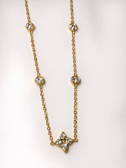 Clover CZ Bead Studded Neckpiece – 14K Gold Plated Everyday Necklace