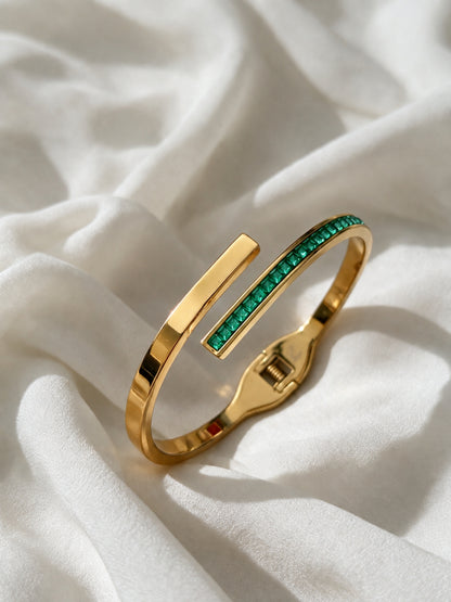 Emerald CZ Gold Plated Cuff Bracelet -18KT Gold Plated