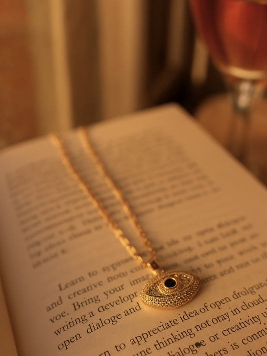 14Kt Gold-Plated Evil Eye Pendant Necklace | Anti-Tarnish Stainless Steel | CZ Studded