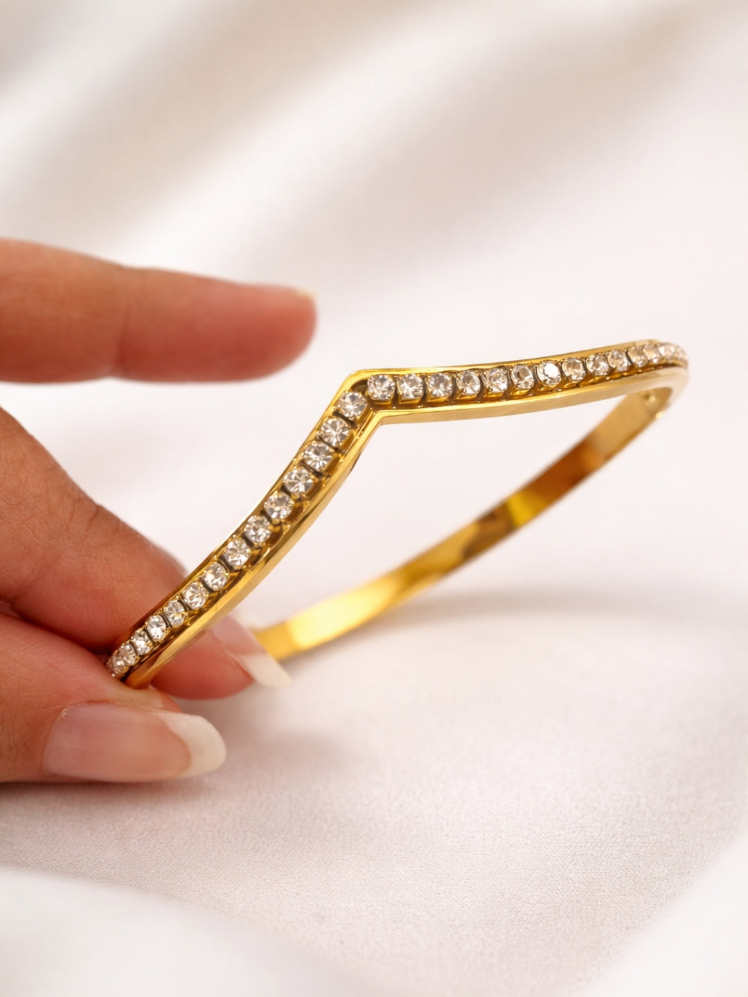 V Studded Cuff Bracelet in 18K Gold Plated Stainless Steel