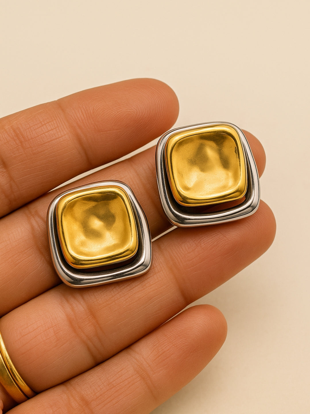 Dual Tone Quad Studs – 14k Gold & Rhodium Anti-Tarnish Earrings