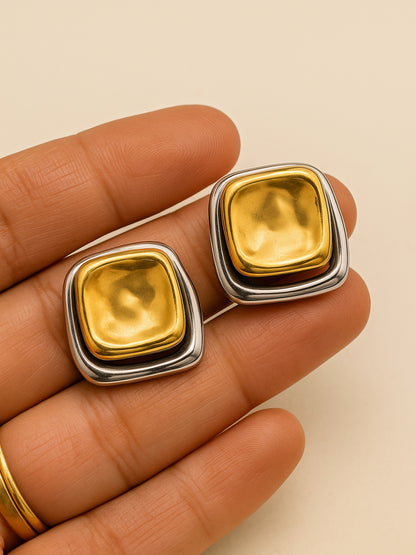 Dual Tone Quad Studs – 14k Gold & Rhodium Anti-Tarnish Earrings