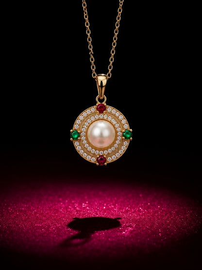 Bizantino Pearl Medallion Necklace & Earring Set, 18K Gold-Plated