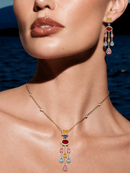 Cascata Multicolor Gold Plated Necklace & Earrings Set