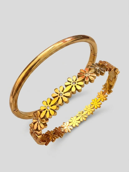 Floral Link & gold Bangel  Bracelet Combo, 18K Gold-Plated