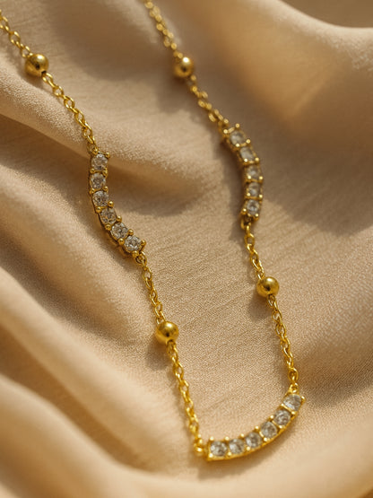 Curve Studded Bead Neckpiece – 18K Gold, CZ, Anti-Tarnish Jewelry