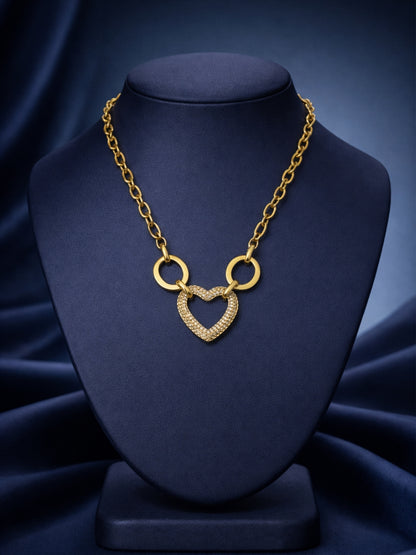 Heart Statement Linked Chain Necklace – 18K Gold Plated