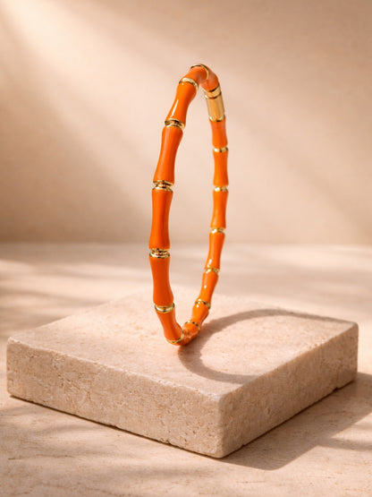 Mandarin Bamboo Enamel Cuff Bracelet – 18K Gold Plated Stainless Steel