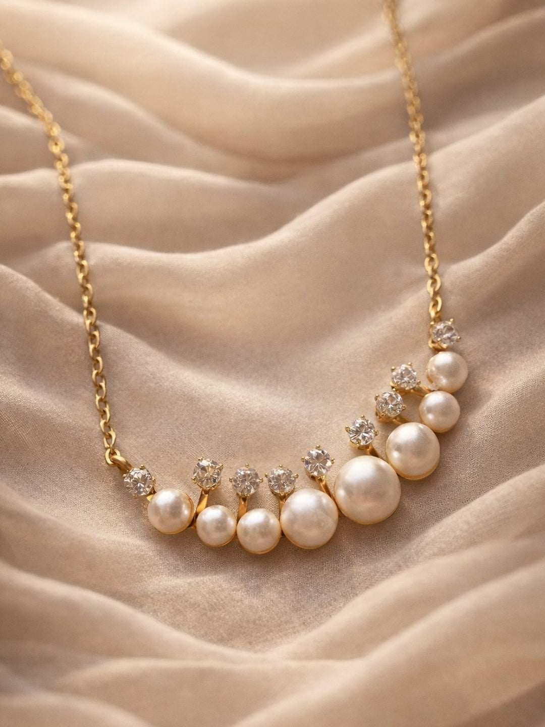 Pearl & CZ Gold Chain Necklace | Anti-Tarnish Everyday Neckpiece