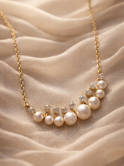 Pearl & CZ Gold Chain Necklace | Anti-Tarnish Everyday Neckpiece
