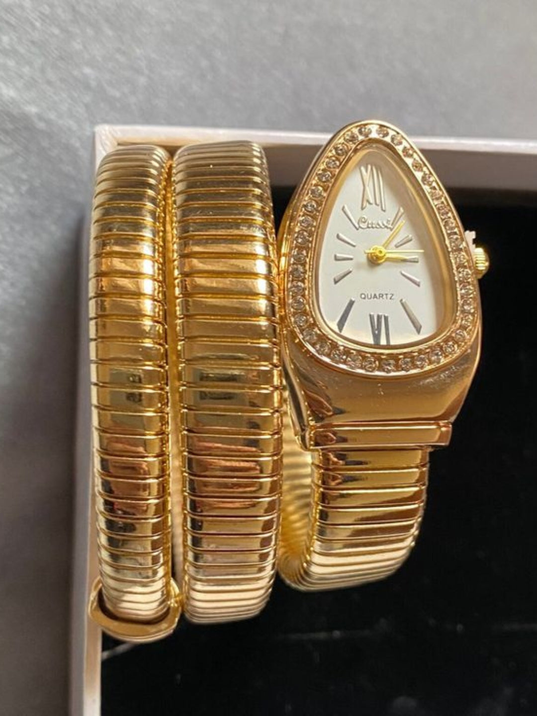 Spiral Serpenti Gold Watch-Style Bracelet with CZ Stones