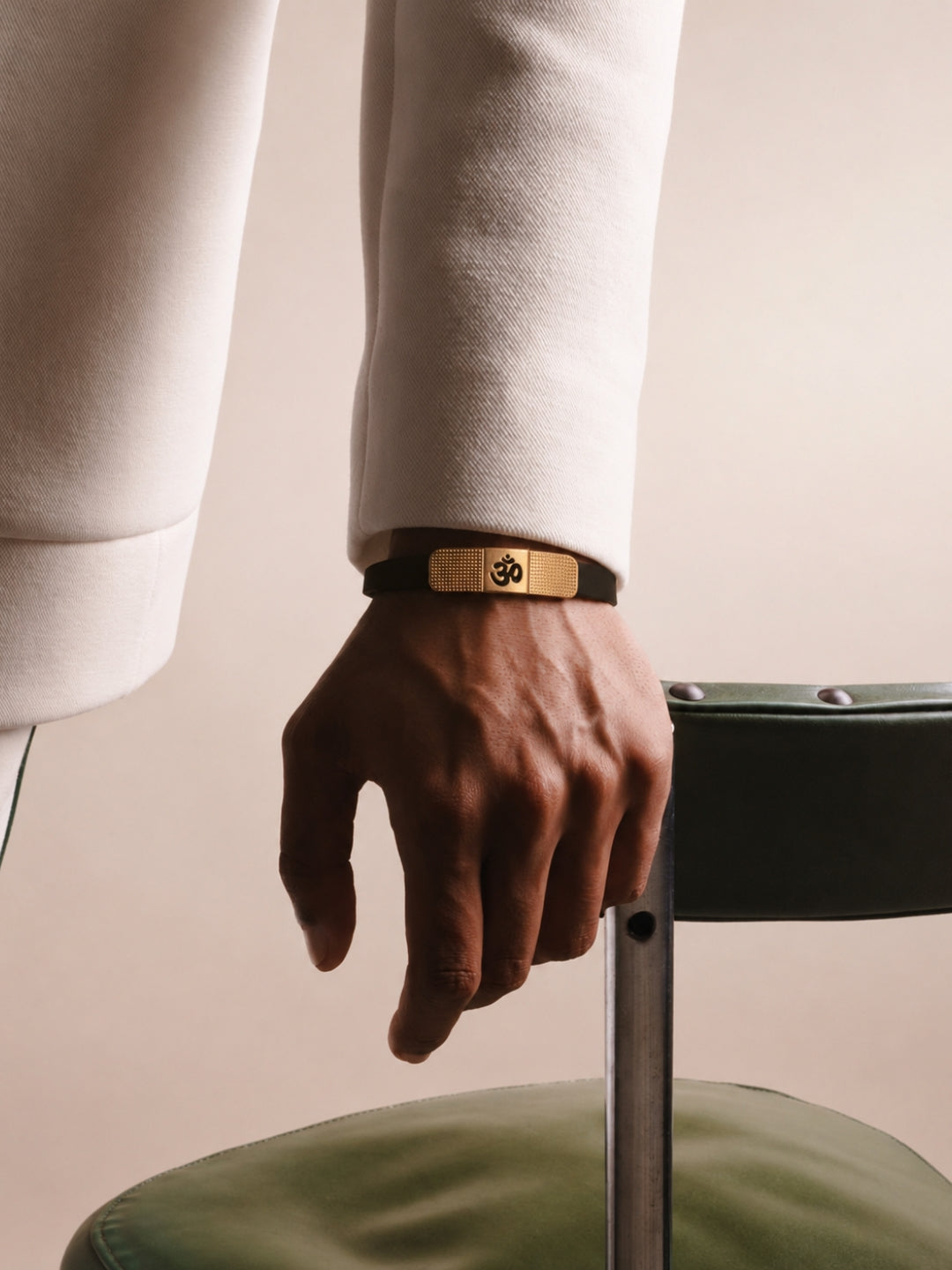 Men's Om Dotted Bracelet – Black Silicone Band with 18K Gold Plated Stainless Steel Charm