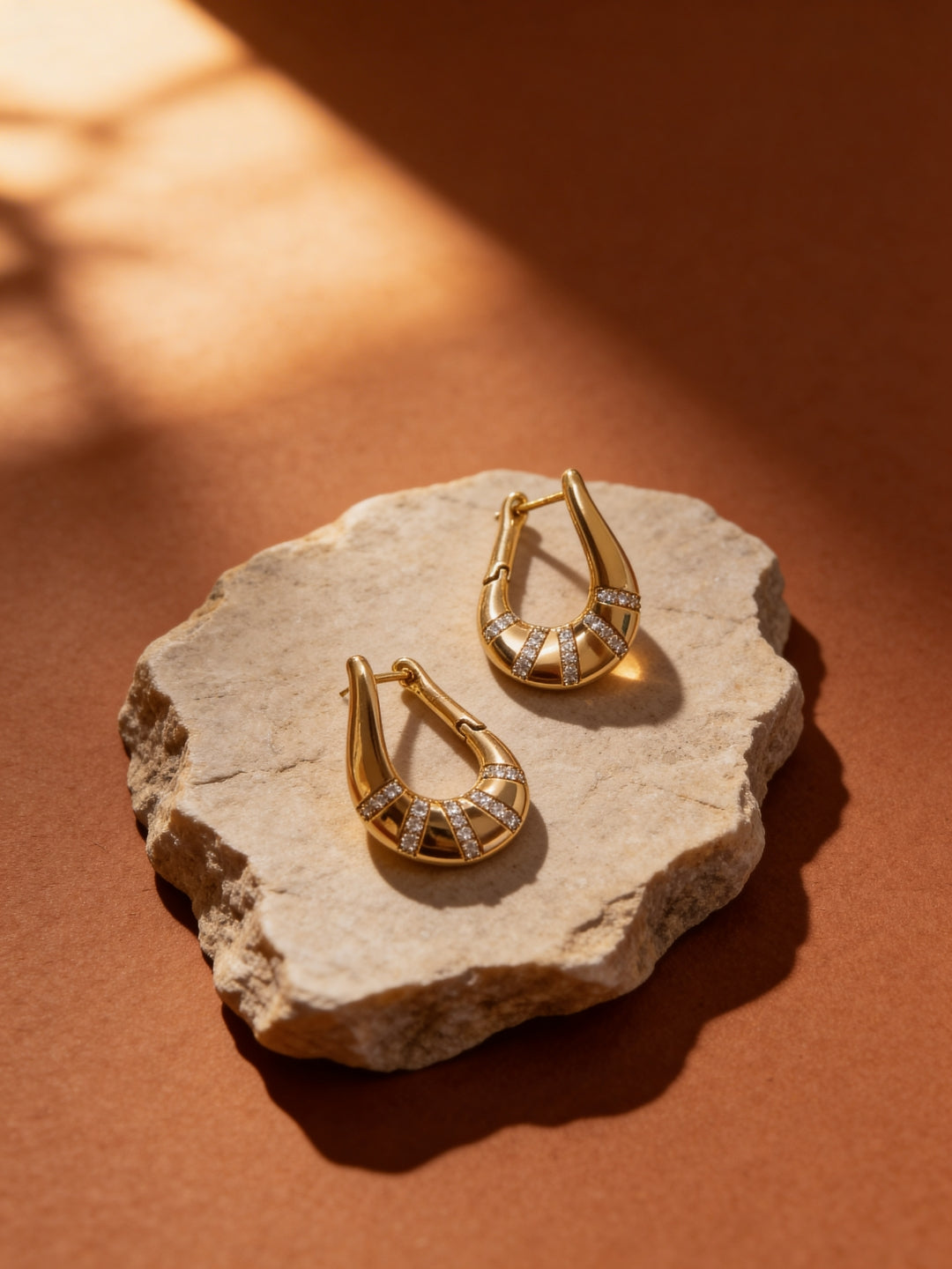 18K Rose Gold Teardrop CZ Designer Hoop Earrings – 2cm