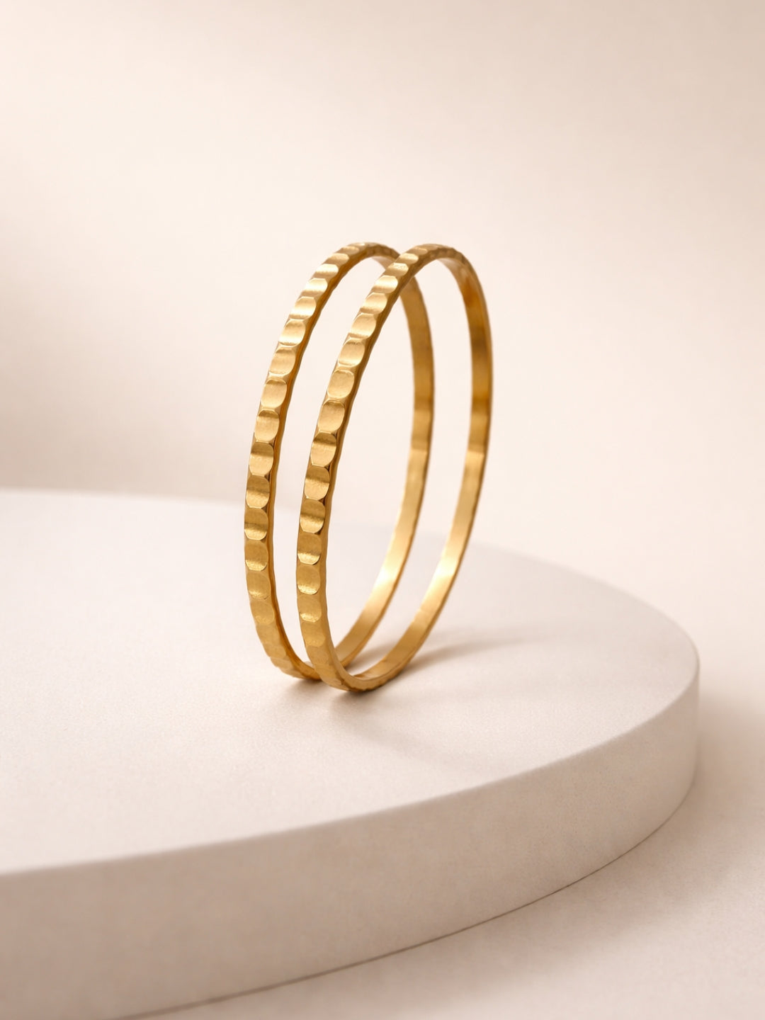 Quad Pinch Gold Bangles – 18K Gold Plated CZ Stackable Pair