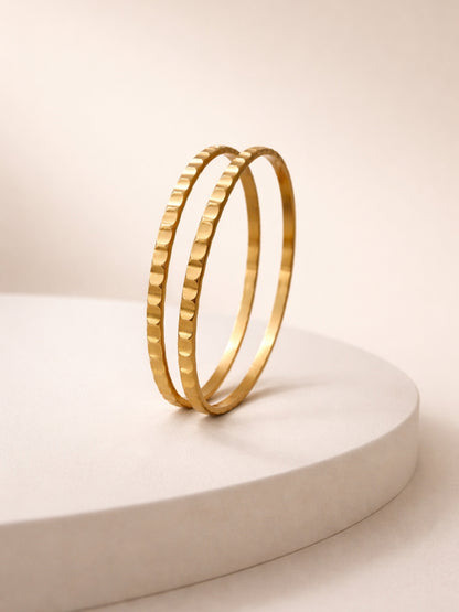 Quad Pinch Gold Bangles – 18K Gold Plated CZ Stackable Pair