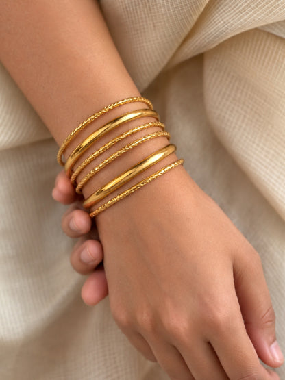 18K Gold Plated Textured & Smooth Stackable Bangles for Women