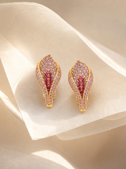 Calla Pink Pavé Pendant Necklace & Clip Earring Set, 18K Gold-Plated