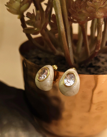 White Chrome Studded Hoops