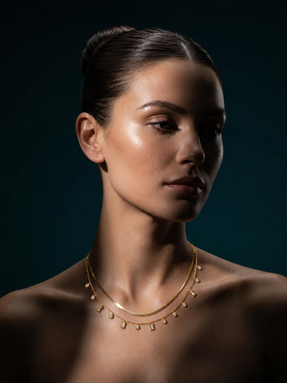 Gold-Plated Layered Necklace Set with Crystal Charms