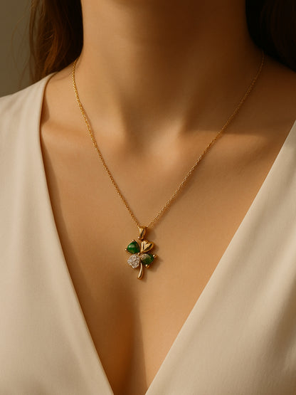 Emerald Clover Pendant Chain – 18K Gold Plated, Everyday Necklace