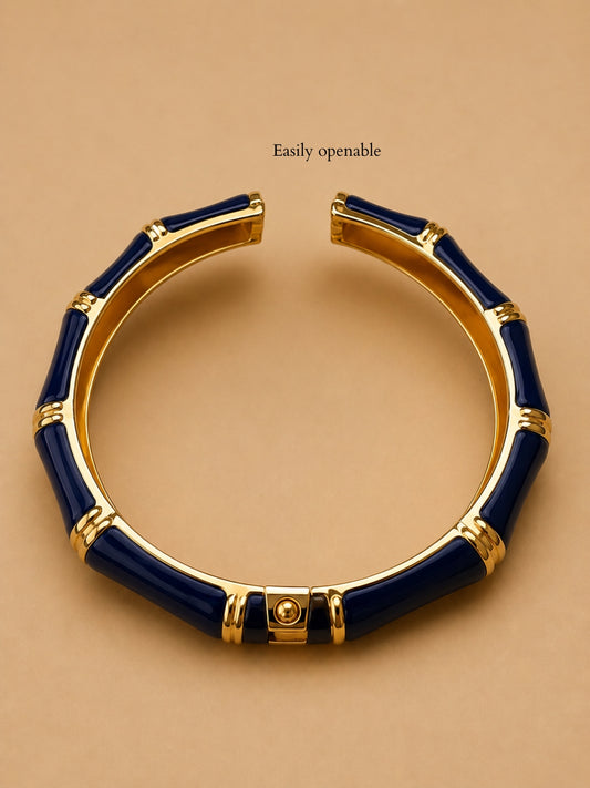 Notte Bamboo Enamel Bangle, 18K Gold-Plated