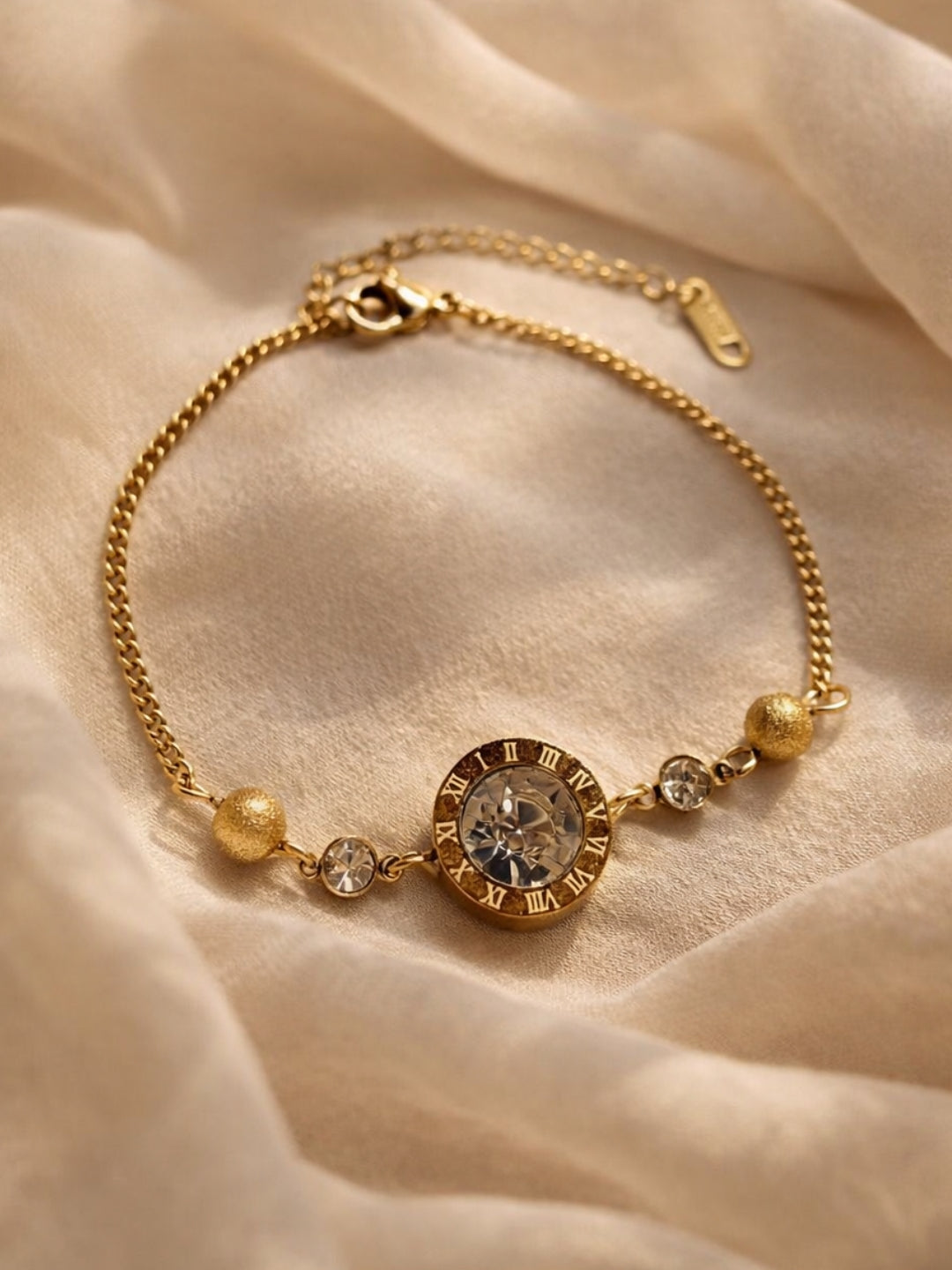 Roman CZ Studded Chain Bracelet – 18K Gold Plated Stainless Steel