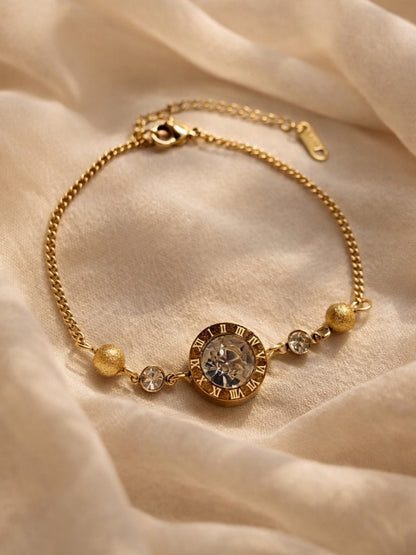 Roman CZ Studded Chain Bracelet – 18K Gold Plated Stainless Steel