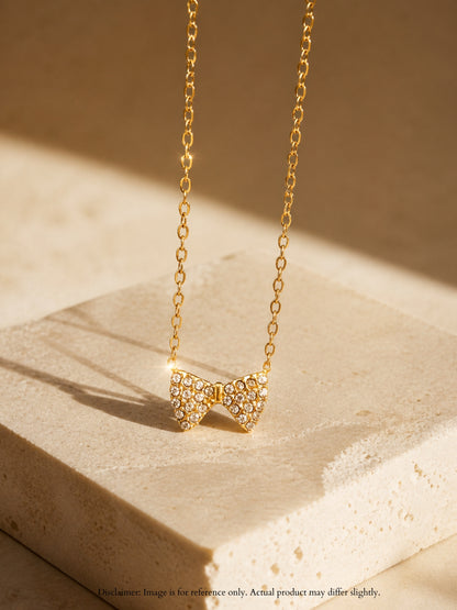 Tiny Bow CZ Pendant Necklace – 18K Gold Plated Anti-Tarnish