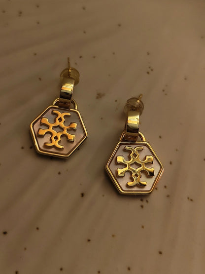 Brand Inspired MOP Designer Small Drop Earrings – 18K Gold Plated