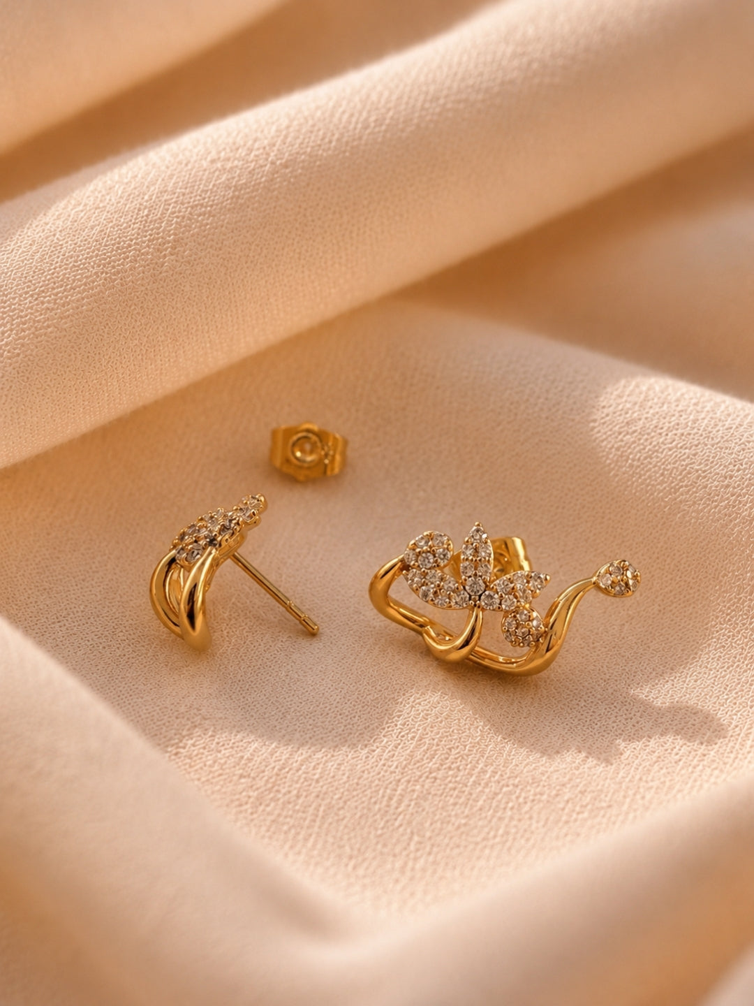 Rose Gold Leaf Hugging Stud Earrings with CZ | Anti Tarnish