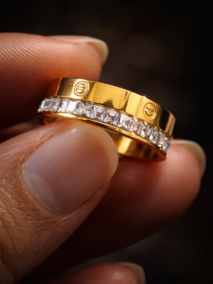 Luxe Studded Gold Band Ring with Cubic Zirconia | Anti-Tarnish