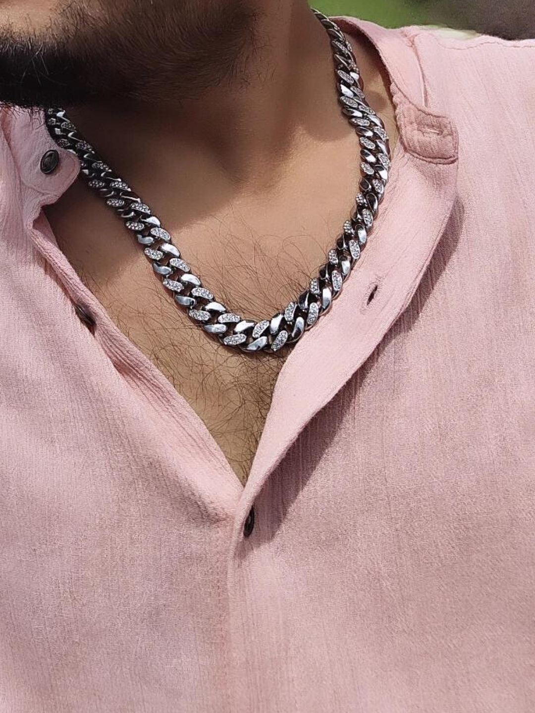 Iced Out Double-line Alternate Studded Cuban Chain