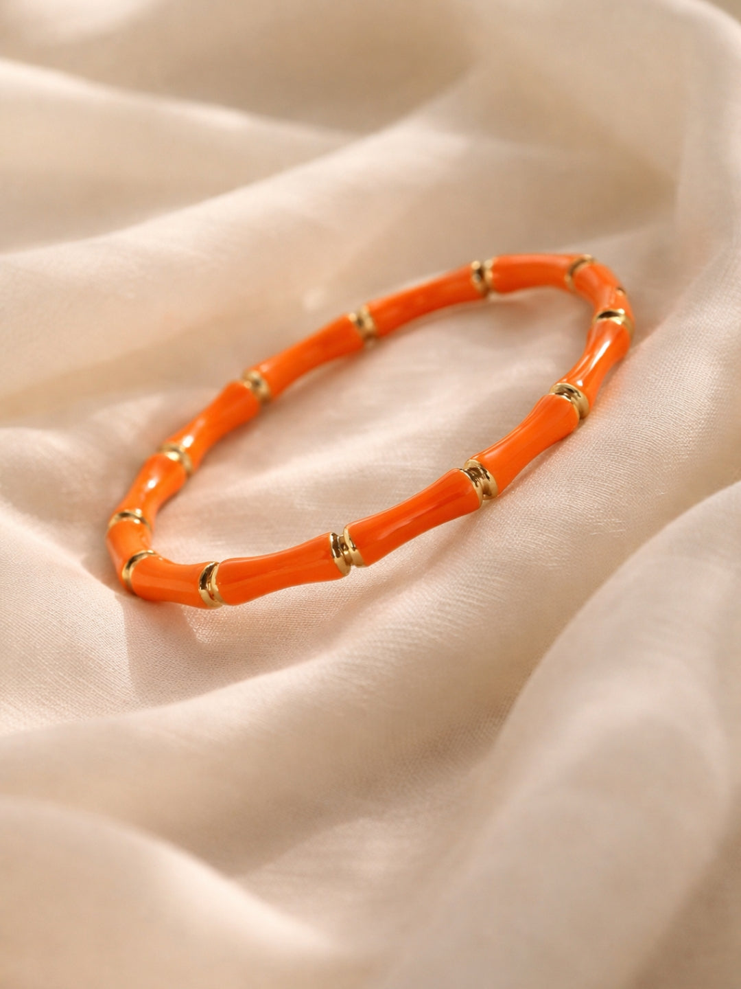 Mandarin Bamboo Enamel Cuff Bracelet – 18K Gold Plated Stainless Steel