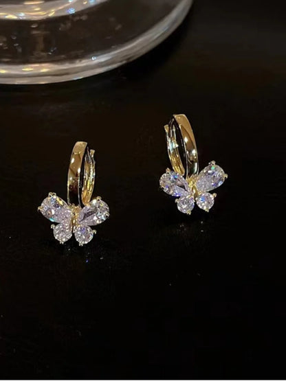 Gold Butterfly CZ Hoops | Sparkling Crystal Butterfly Earrings