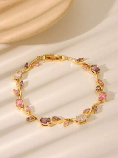 Pink & Lavender Viral Tulip CZ Gold Bracelet – Anti Tarnish Stainless Steel