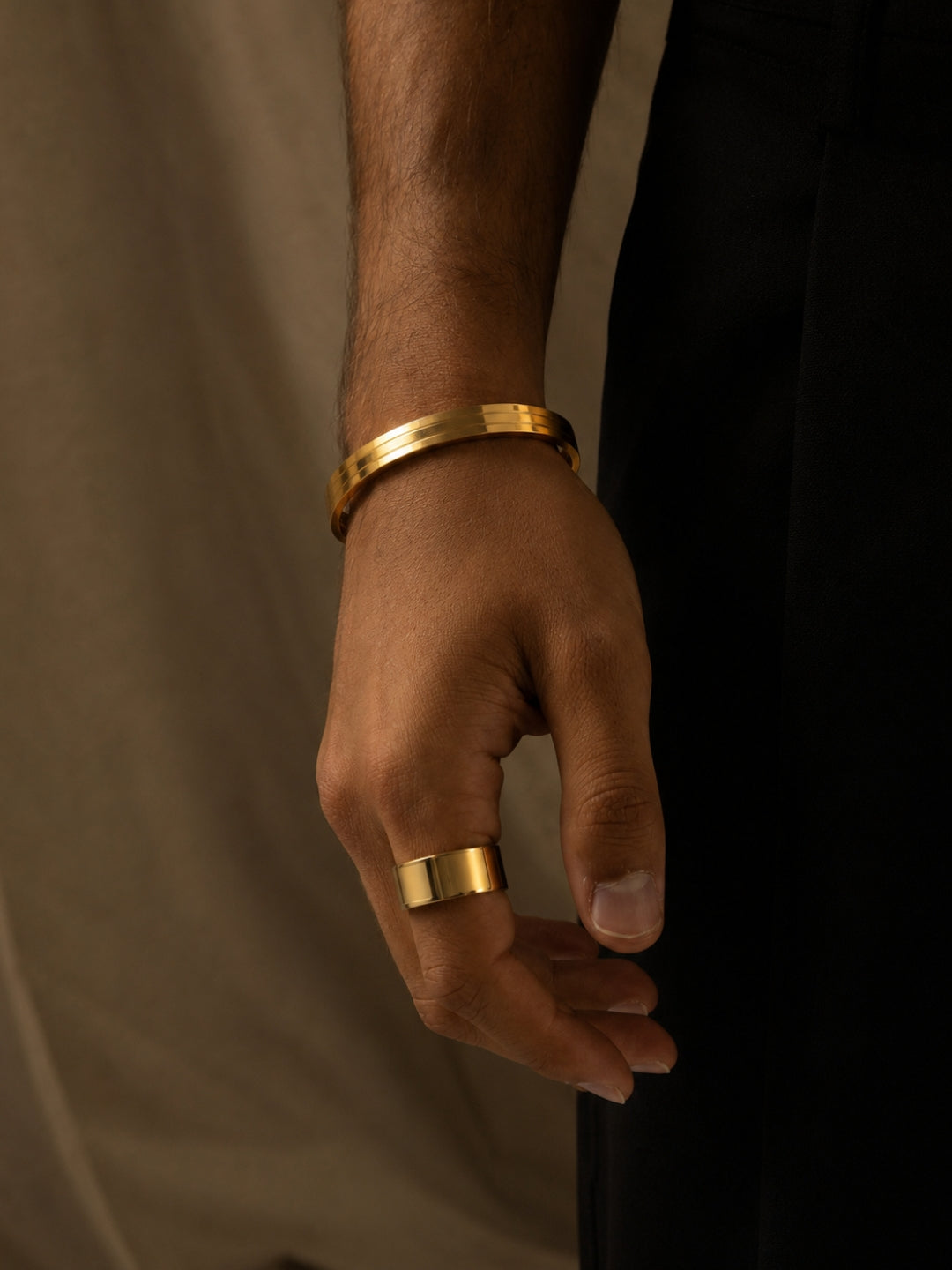 Ribbed Kada Bangle for Men, 18K Gold-Plated