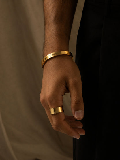 Ribbed Kada Bangle for Men, 18K Gold-Plated