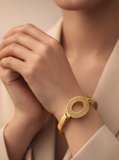 18K Gold Plated CZ Round Bangle Bracelet | Anti Tarnish